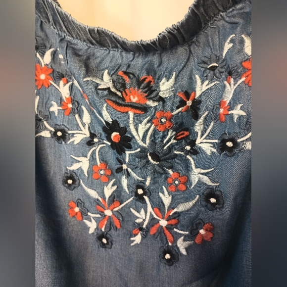 Dreams Co 4X Lyocell Chambray Denim Embroidered Floral Lounge Dress Cottagecore - Picture 4 of 10